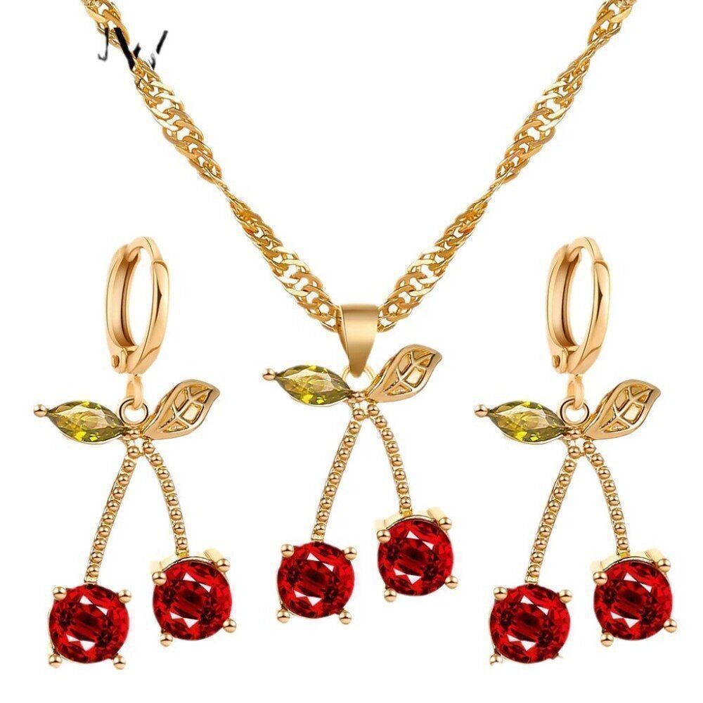 3For$20 Glass Copper Rhinestone Cherry Artificial Gemstones  Jewelry Set